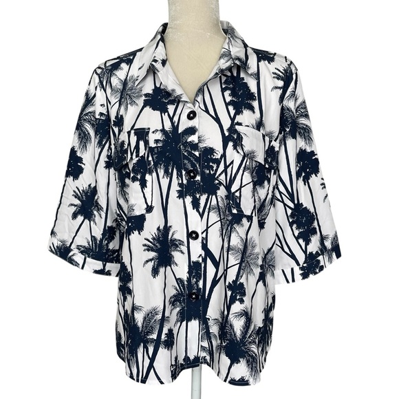 Chico’s Tropical Nights Utility Shirt Women’s Size 3 Regular Size 16 3/4 Sleeves - Picture 1 of 10